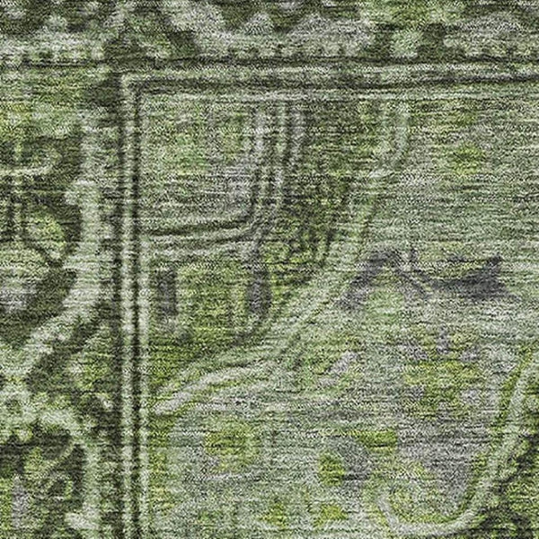 HomeRoots 9' X 12' Olive Green & Gray Oriental Area Rug - Durable, Washable, UV Protected for Stylish Spaces 700546
