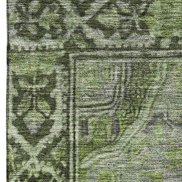 HomeRoots 10' Olive Green & Gray Oriental Area Rug - Washable, UV Protected, Stain-Resistant for High Traffic 700547