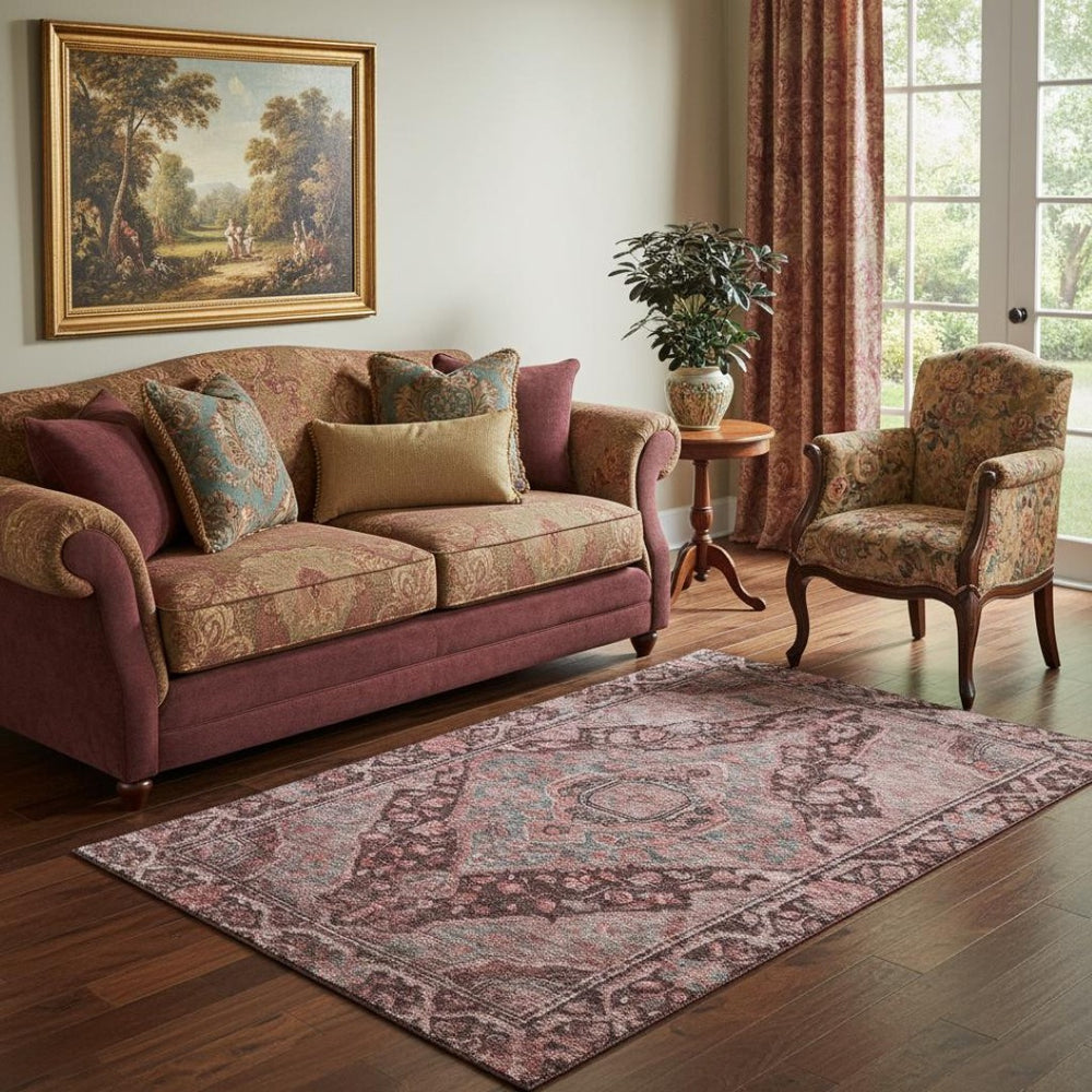 HomeRoots 5' X 8' Rust and Gray Oriental Washable Area Rug - Stain Resistant, UV Protected, Non-Slip Design! 700549