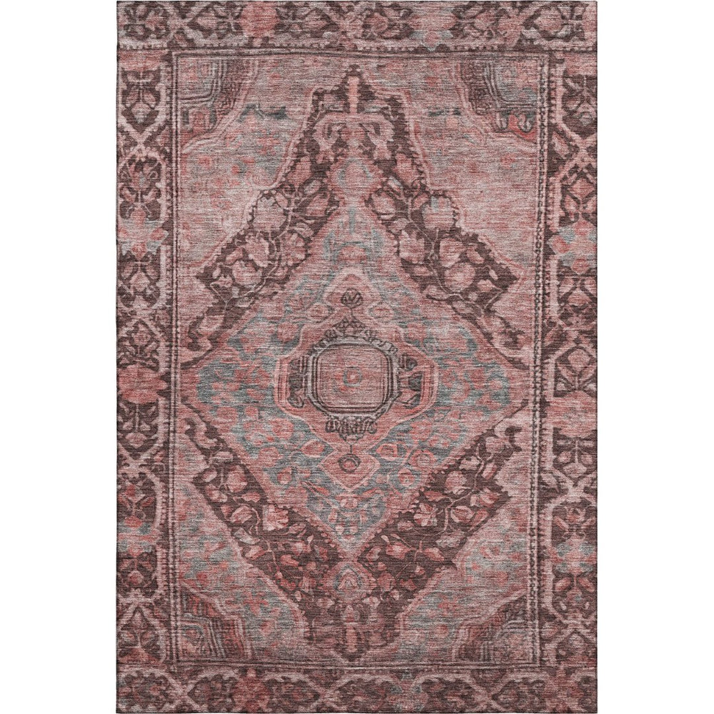 HomeRoots 5' X 8' Rust and Gray Oriental Washable Area Rug - Stain Resistant, UV Protected, Non-Slip Design! 700549