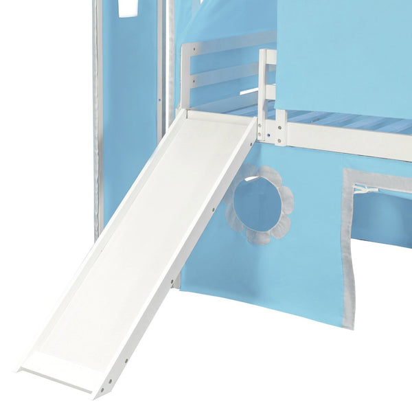 English Elm Twin Castle Loft Bed with Slide Tent Tower and Play Space for Kids Rooms Blue N708P249511C