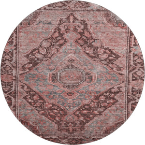 HomeRoots 8' Elegant Rust and Gray Oriental Round Rug - Washable, UV-Protected, Stain-Resistant Design for Homes 700550