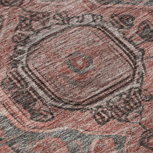 HomeRoots 8' Elegant Rust and Gray Oriental Round Rug - Washable, UV-Protected, Stain-Resistant Design for Homes 700550