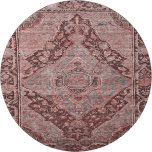 HomeRoots 8' Elegant Rust and Gray Oriental Round Rug - Washable, UV-Protected, Stain-Resistant Design for Homes 700550