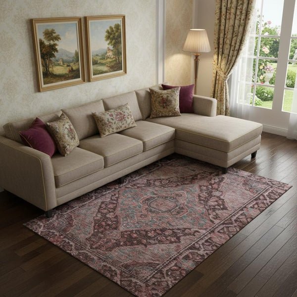 HomeRoots 9' X 12' Elegant Rust and Gray Oriental Area Rug - Washable, UV Protected, Durable & Stylish Design 700552