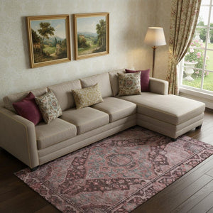 HomeRoots 10' X 14' Stylish Rust and Gray Oriental Washable Area Rug with UV Protection for Busy Homes 700553