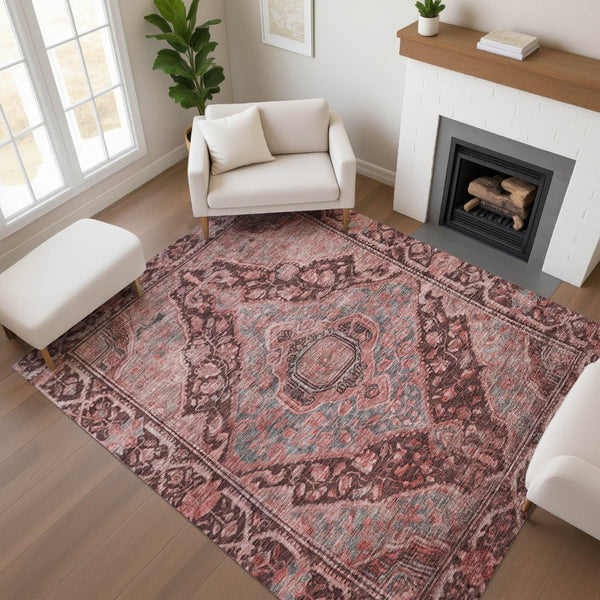 HomeRoots 10' X 14' Stylish Rust and Gray Oriental Washable Area Rug with UV Protection for Busy Homes 700553