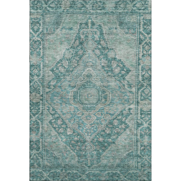 HomeRoots 5' X 8' Teal and Gray Oriental Area Rug - Washable, UV-Protected, Durable, and Elegant for Any Space 700555