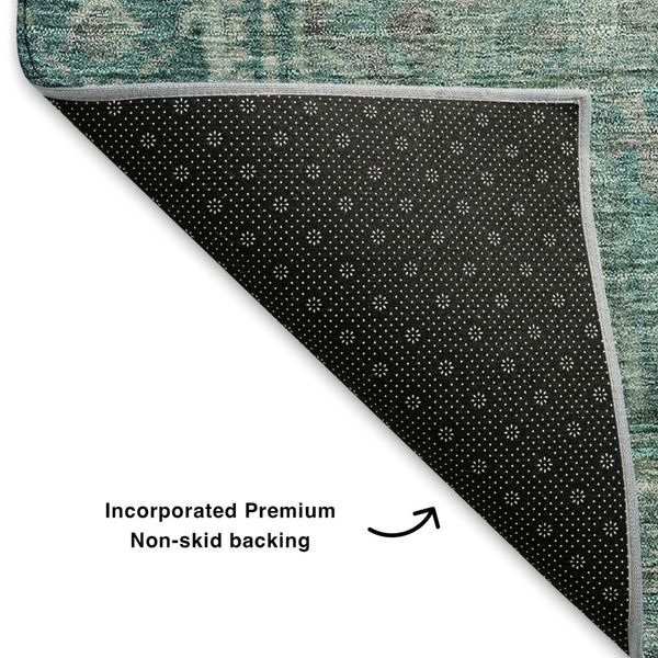 HomeRoots 5' X 8' Teal and Gray Oriental Area Rug - Washable, UV-Protected, Durable, and Elegant for Any Space 700555