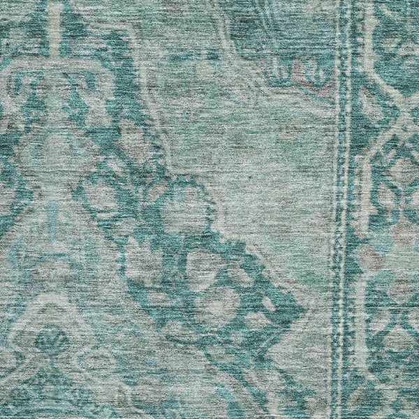 HomeRoots 5' X 8' Teal and Gray Oriental Area Rug - Washable, UV-Protected, Durable, and Elegant for Any Space 700555