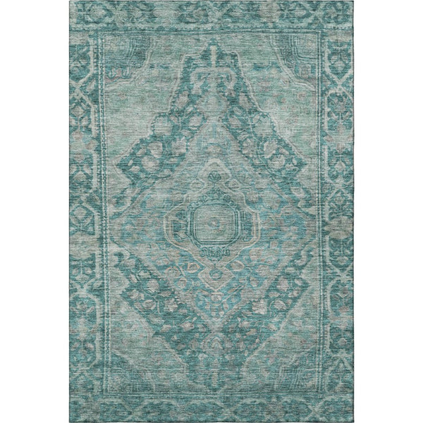 HomeRoots 5' X 8' Teal and Gray Oriental Area Rug - Washable, UV-Protected, Durable, and Elegant for Any Space 700555