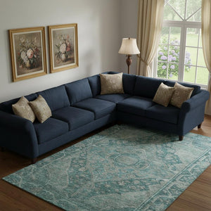 HomeRoots 9' X 12' Teal And Gray Oriental Area Rug - Washable, Stain Resistant, UV Protected for Busy Homes 700558