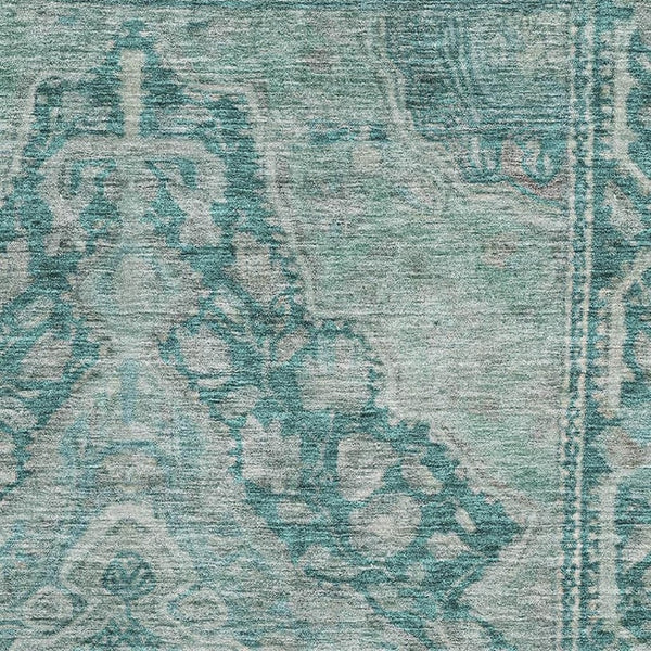 HomeRoots 9' X 12' Teal And Gray Oriental Area Rug - Washable, Stain Resistant, UV Protected for Busy Homes 700558