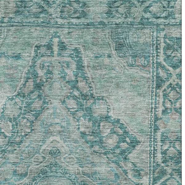 HomeRoots 9' X 12' Teal And Gray Oriental Area Rug - Washable, Stain Resistant, UV Protected for Busy Homes 700558