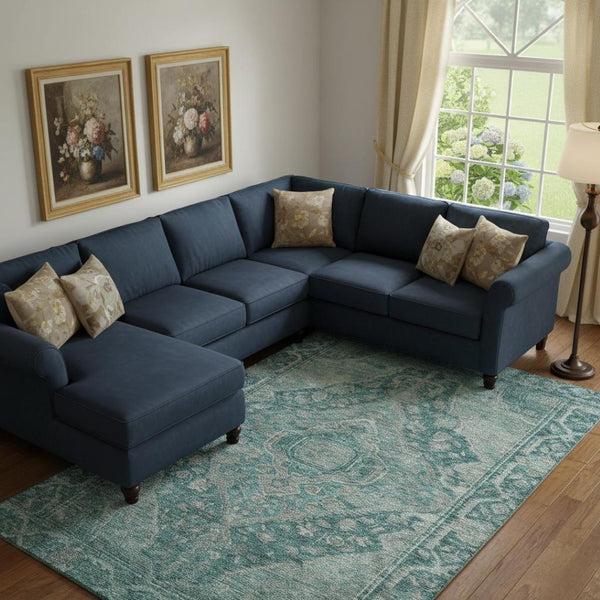 HomeRoots 10' X 14' Teal and Gray Oriental Area Rug - Washable, UV Protected & Stain Resistant for Durability 700559