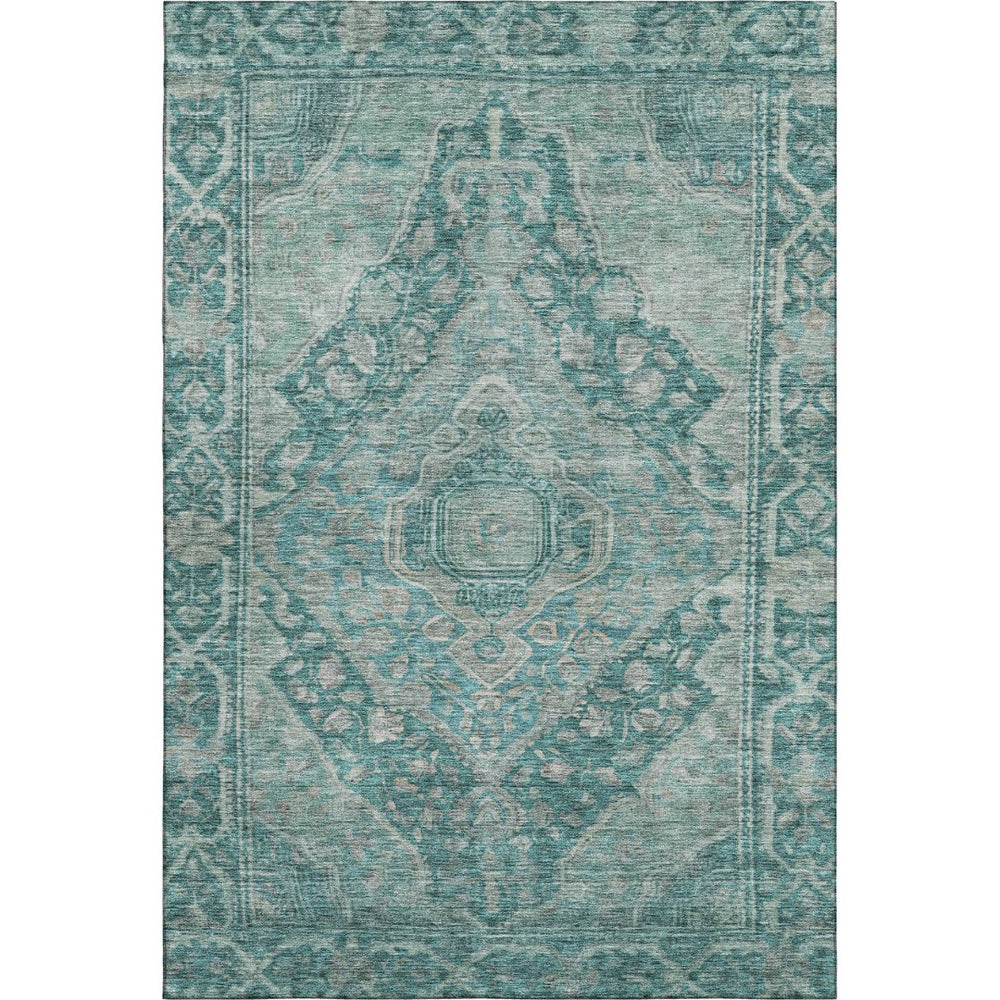 HomeRoots 10' X 14' Teal and Gray Oriental Area Rug - Washable, UV Protected & Stain Resistant for Durability 700559