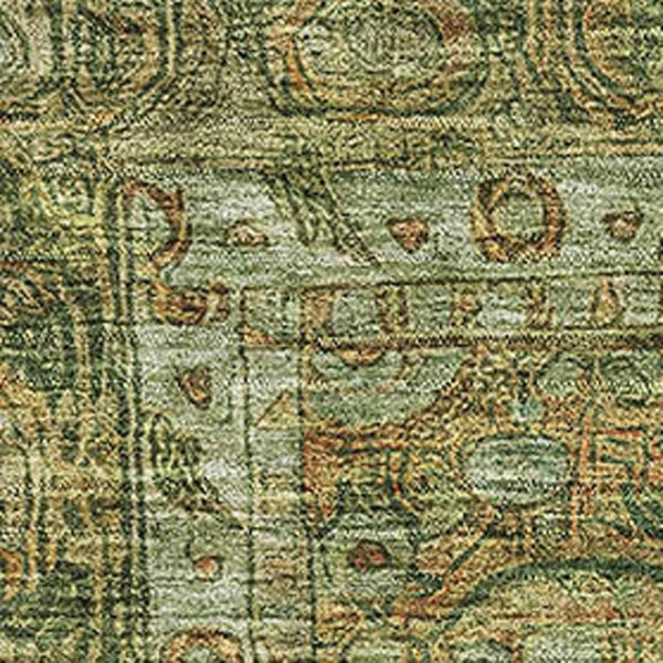 HomeRoots 5' X 8' Artichoke Green & Copper Oriental Machine-Washable Area Rug with UV Protection & Durability 700561