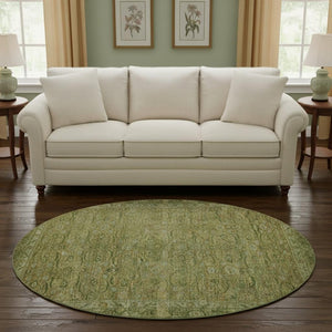 HomeRoots 8' Elegant Artichoke Green & Copper Round Oriental Rug - Washable, UV Protected & Durable Design 700562