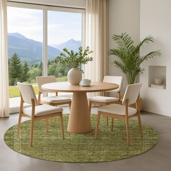 HomeRoots 8' Elegant Artichoke Green & Copper Round Oriental Rug - Washable, UV Protected & Durable Design 700562