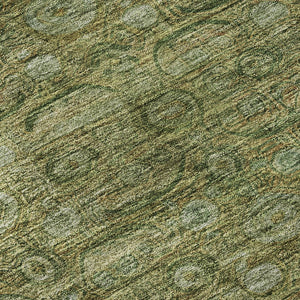 HomeRoots 8' Elegant Artichoke Green & Copper Round Oriental Rug - Washable, UV Protected & Durable Design 700562