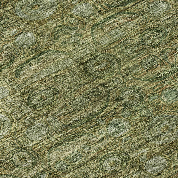 HomeRoots 8' Elegant Artichoke Green & Copper Round Oriental Rug - Washable, UV Protected & Durable Design 700562