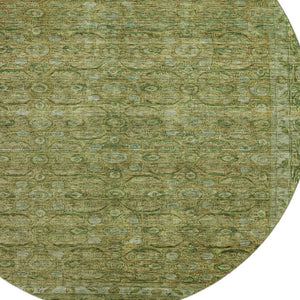 HomeRoots 8' Elegant Artichoke Green & Copper Round Oriental Rug - Washable, UV Protected & Durable Design 700562
