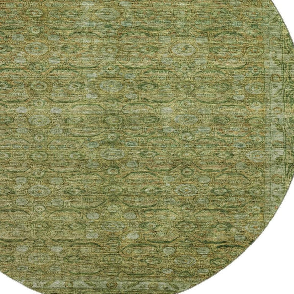 HomeRoots 8' Elegant Artichoke Green & Copper Round Oriental Rug - Washable, UV Protected & Durable Design 700562