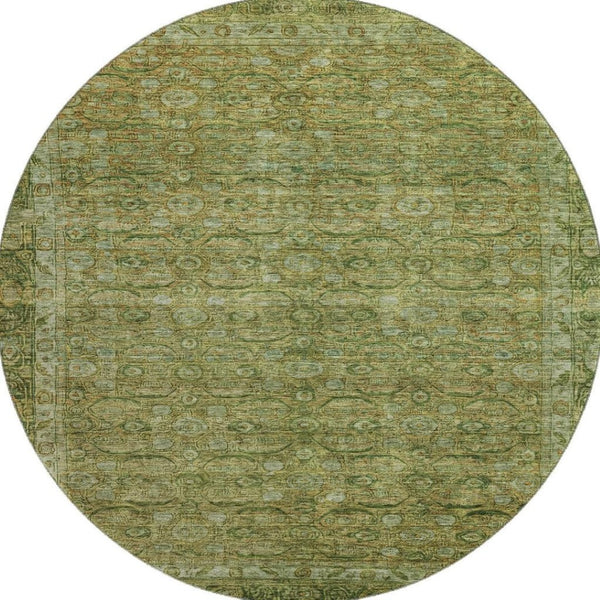 HomeRoots 8' Elegant Artichoke Green & Copper Round Oriental Rug - Washable, UV Protected & Durable Design 700562