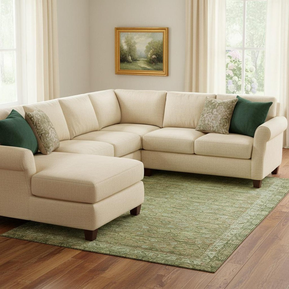 HomeRoots 8' X 10' Artichoke Green & Copper Oriental Area Rug – Washable, UV Protected, Stain Resistant Design 700563
