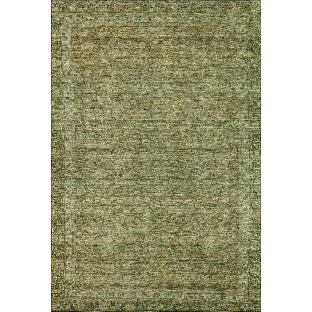 HomeRoots 8' X 10' Artichoke Green & Copper Oriental Area Rug – Washable, UV Protected, Stain Resistant Design 700563