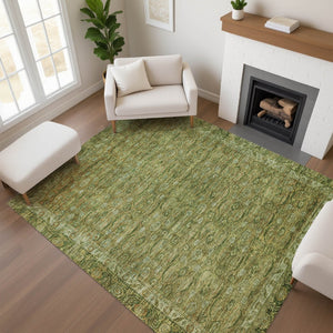 HomeRoots 9' X 12' Artichoke Green & Copper Oriental Area Rug – Durable, Washable, UV Protected for Busy Homes 700564