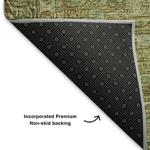 HomeRoots 9' X 12' Artichoke Green & Copper Oriental Area Rug – Durable, Washable, UV Protected for Busy Homes 700564