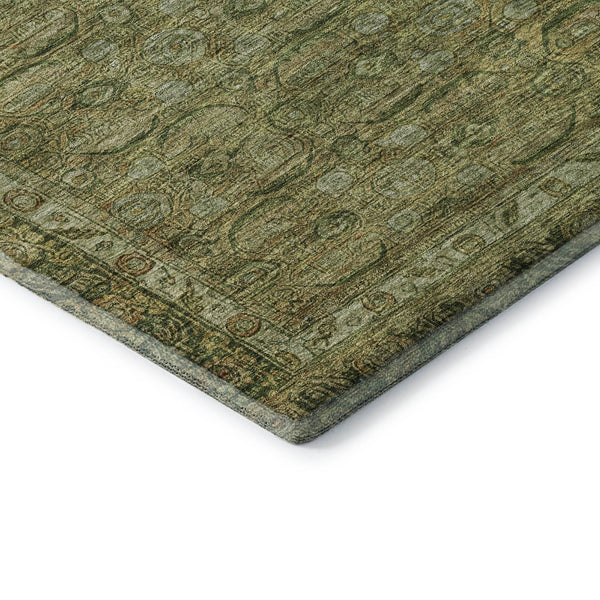 HomeRoots 9' X 12' Artichoke Green & Copper Oriental Area Rug – Durable, Washable, UV Protected for Busy Homes 700564