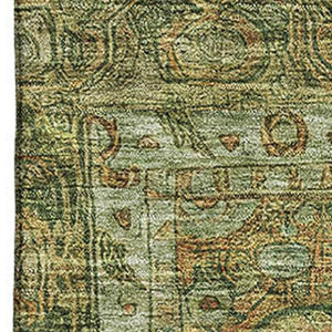 HomeRoots 9' X 12' Artichoke Green & Copper Oriental Area Rug – Durable, Washable, UV Protected for Busy Homes 700564