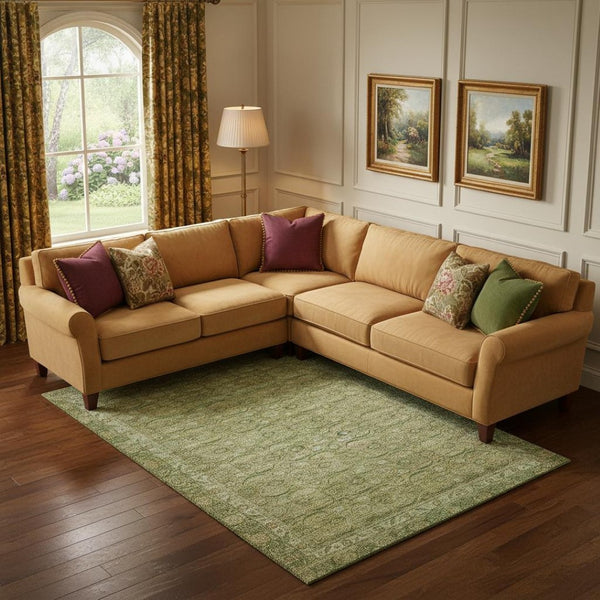 HomeRoots 10' Artichoke Green & Copper Oriental Washable Area Rug - UV Protected, Stain Resistant & Stylish Design 700565