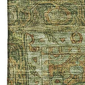 HomeRoots 10' Artichoke Green & Copper Oriental Washable Area Rug - UV Protected, Stain Resistant & Stylish Design 700565