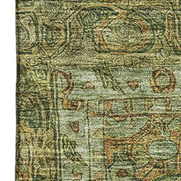 HomeRoots 10' Artichoke Green & Copper Oriental Washable Area Rug - UV Protected, Stain Resistant & Stylish Design 700565