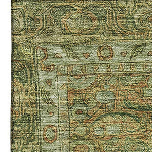 HomeRoots 10' Artichoke Green & Copper Oriental Washable Area Rug - UV Protected, Stain Resistant & Stylish Design 700565