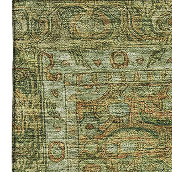 HomeRoots 10' Artichoke Green & Copper Oriental Washable Area Rug - UV Protected, Stain Resistant & Stylish Design 700565