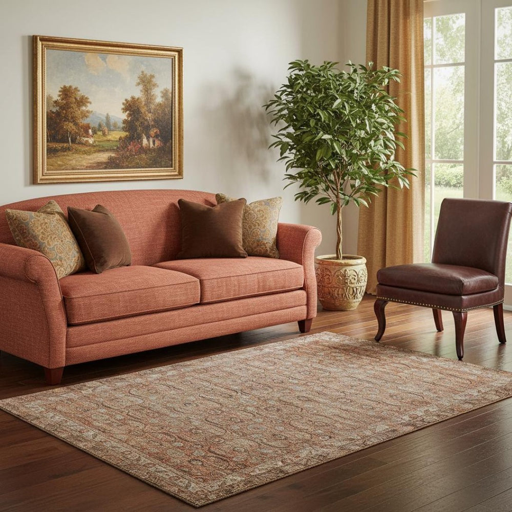 HomeRoots 5' X 8' Copper & Beige Oriental Washable Area Rug – Durable, UV-Protected, Perfect for Busy Homes! 700567