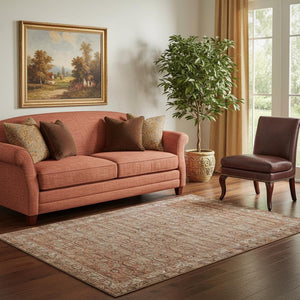 HomeRoots 5' X 8' Copper & Beige Oriental Washable Area Rug – Durable, UV-Protected, Perfect for Busy Homes! 700567