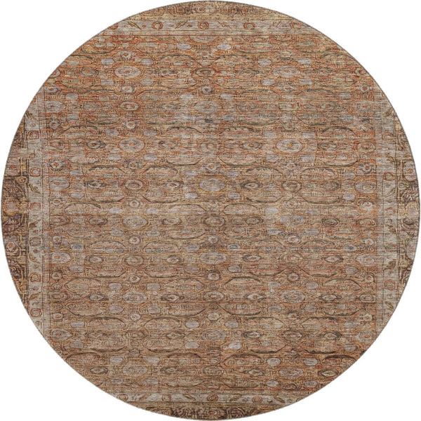 HomeRoots 8' Copper and Beige Oriental Round Rug - Washable, UV Protected, Stain Resistant for Busy Homes 700568