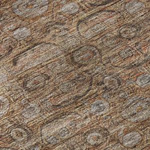 HomeRoots 8' Copper and Beige Oriental Round Rug - Washable, UV Protected, Stain Resistant for Busy Homes 700568