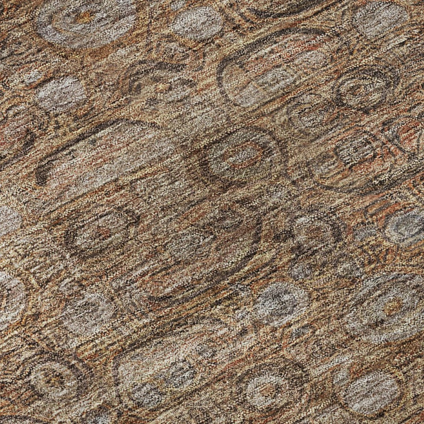 HomeRoots 8' Copper and Beige Oriental Round Rug - Washable, UV Protected, Stain Resistant for Busy Homes 700568