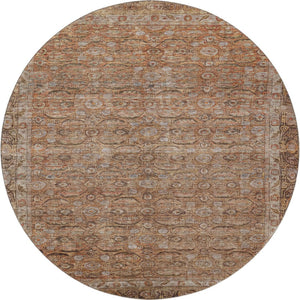 HomeRoots 8' Copper and Beige Oriental Round Rug - Washable, UV Protected, Stain Resistant for Busy Homes 700568