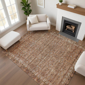 HomeRoots 8' X 10' Copper and Beige Oriental Area Rug - Durable, Washable, Stain-Resistant with UV Protection 700569