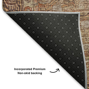 HomeRoots 8' X 10' Copper and Beige Oriental Area Rug - Durable, Washable, Stain-Resistant with UV Protection 700569