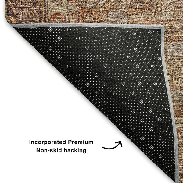 HomeRoots 8' X 10' Copper and Beige Oriental Area Rug - Durable, Washable, Stain-Resistant with UV Protection 700569