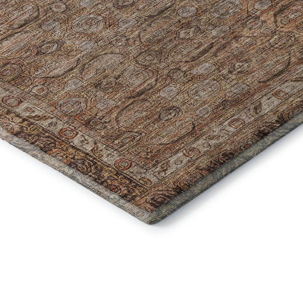 HomeRoots 8' X 10' Copper and Beige Oriental Area Rug - Durable, Washable, Stain-Resistant with UV Protection 700569