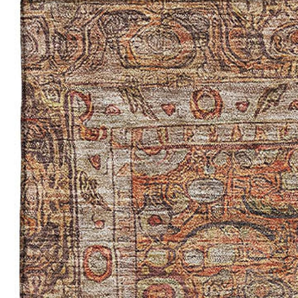 HomeRoots 8' X 10' Copper and Beige Oriental Area Rug - Durable, Washable, Stain-Resistant with UV Protection 700569